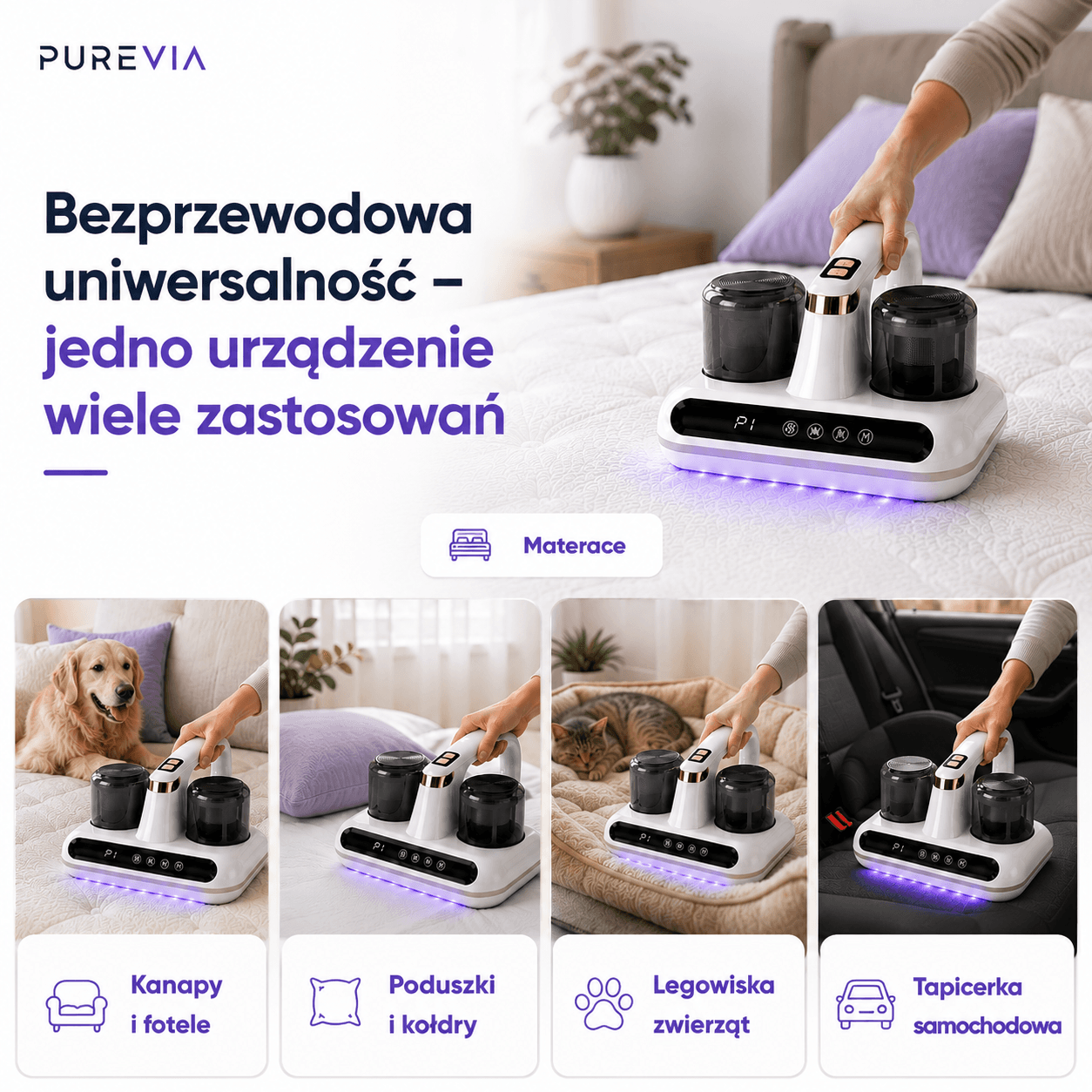 Purevia UV-C - bezprzewodowy odkurzacz anty roztoczowy