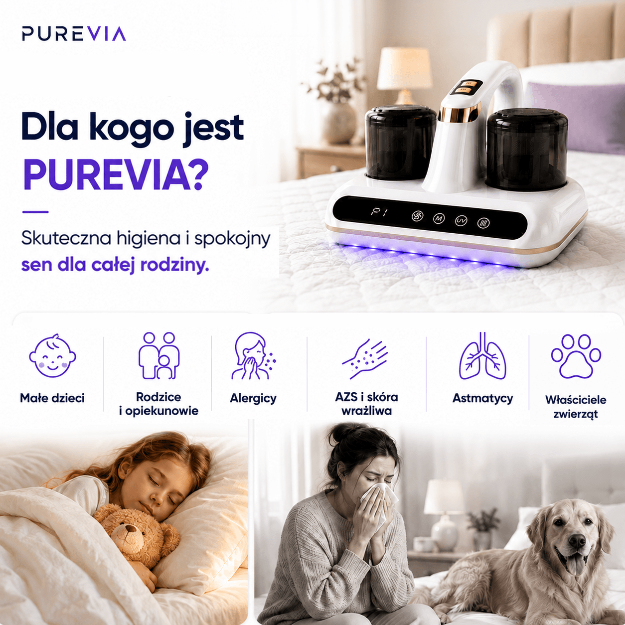 Purevia UV-C - bezprzewodowy odkurzacz anty roztoczowy