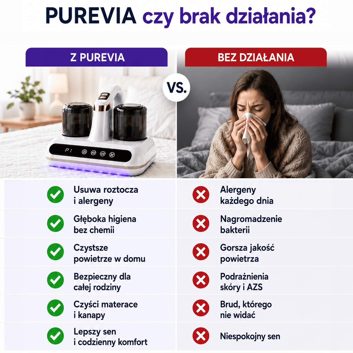 Purevia UV-C - bezprzewodowy odkurzacz anty roztoczowy